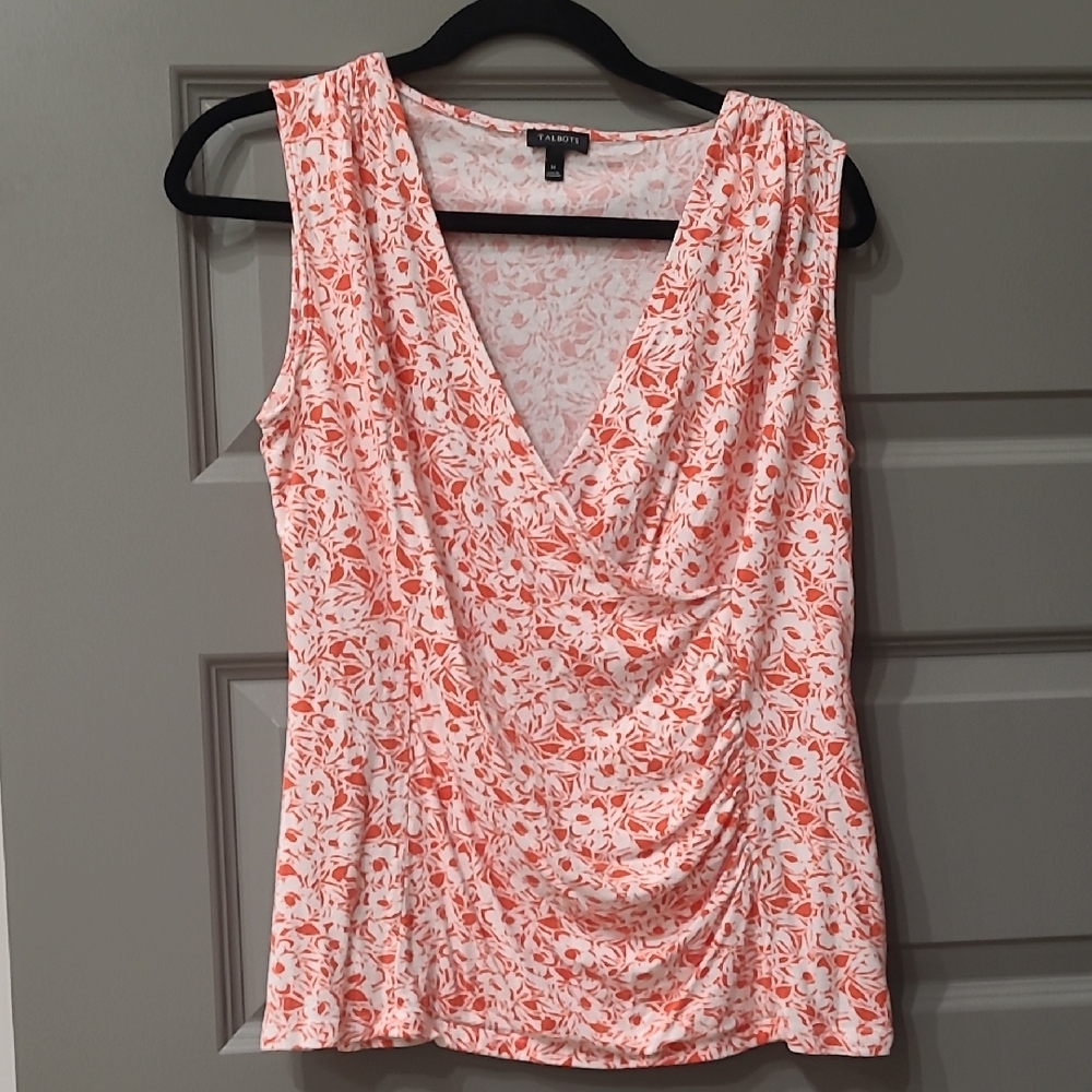 Talbots Orange and White Ruched Wrap Blouse